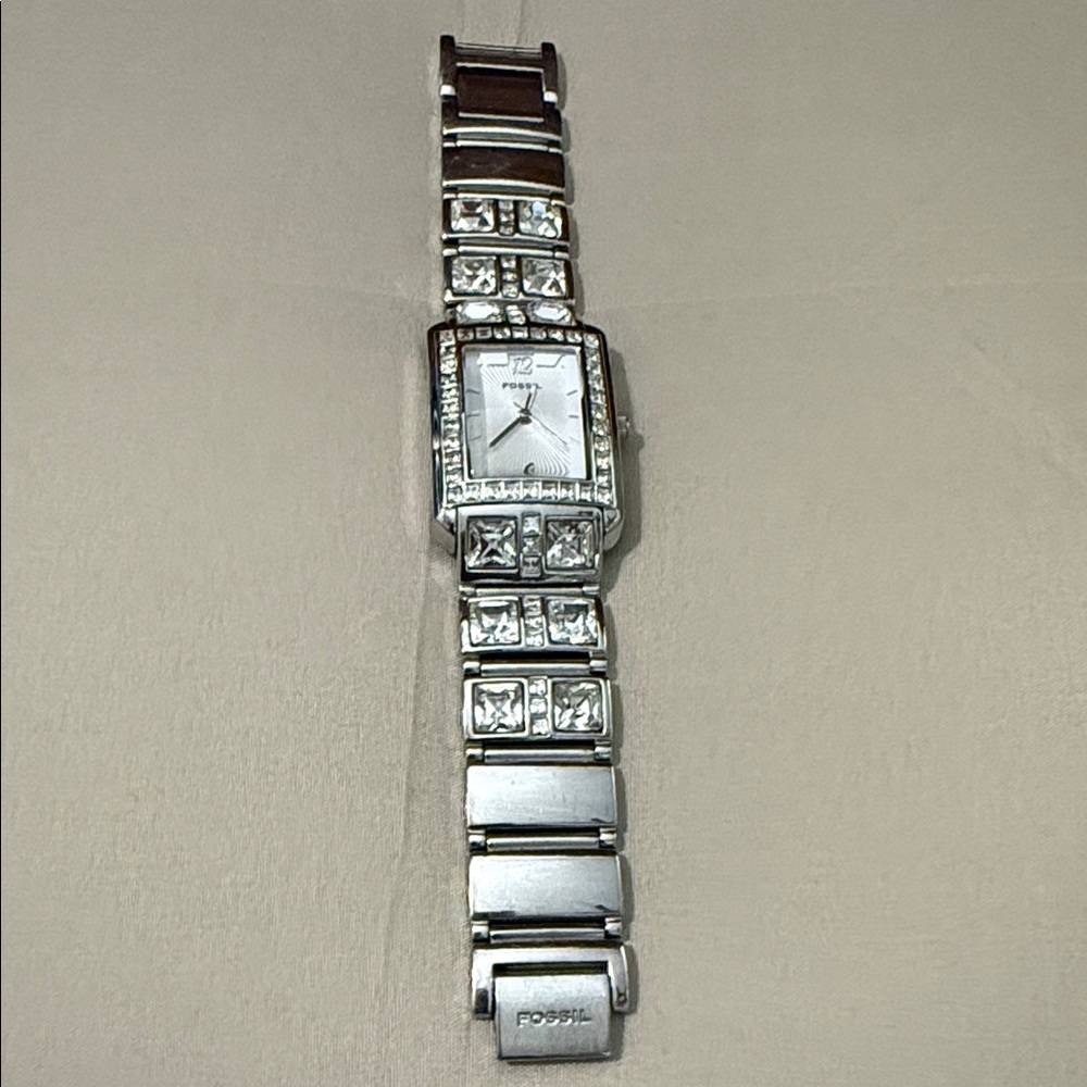 Fossil Silver Watch with Crystal Details